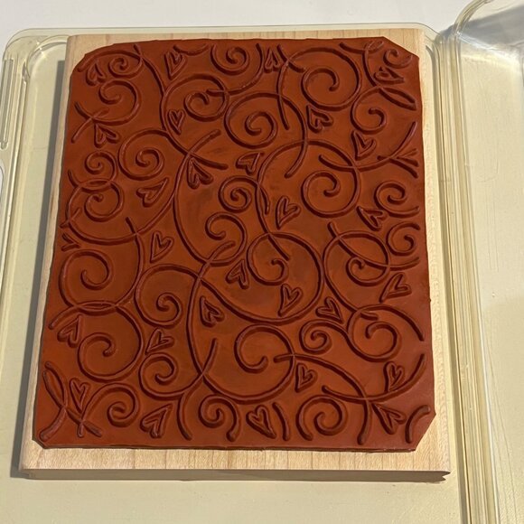 Soft Swirls Heart Pattern Rubber Background Stamp By Stampin' Up! On Wooden Bloc - Picture 2 of 3